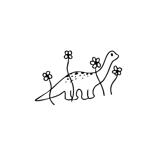Süßer Dino im Blumenfeld