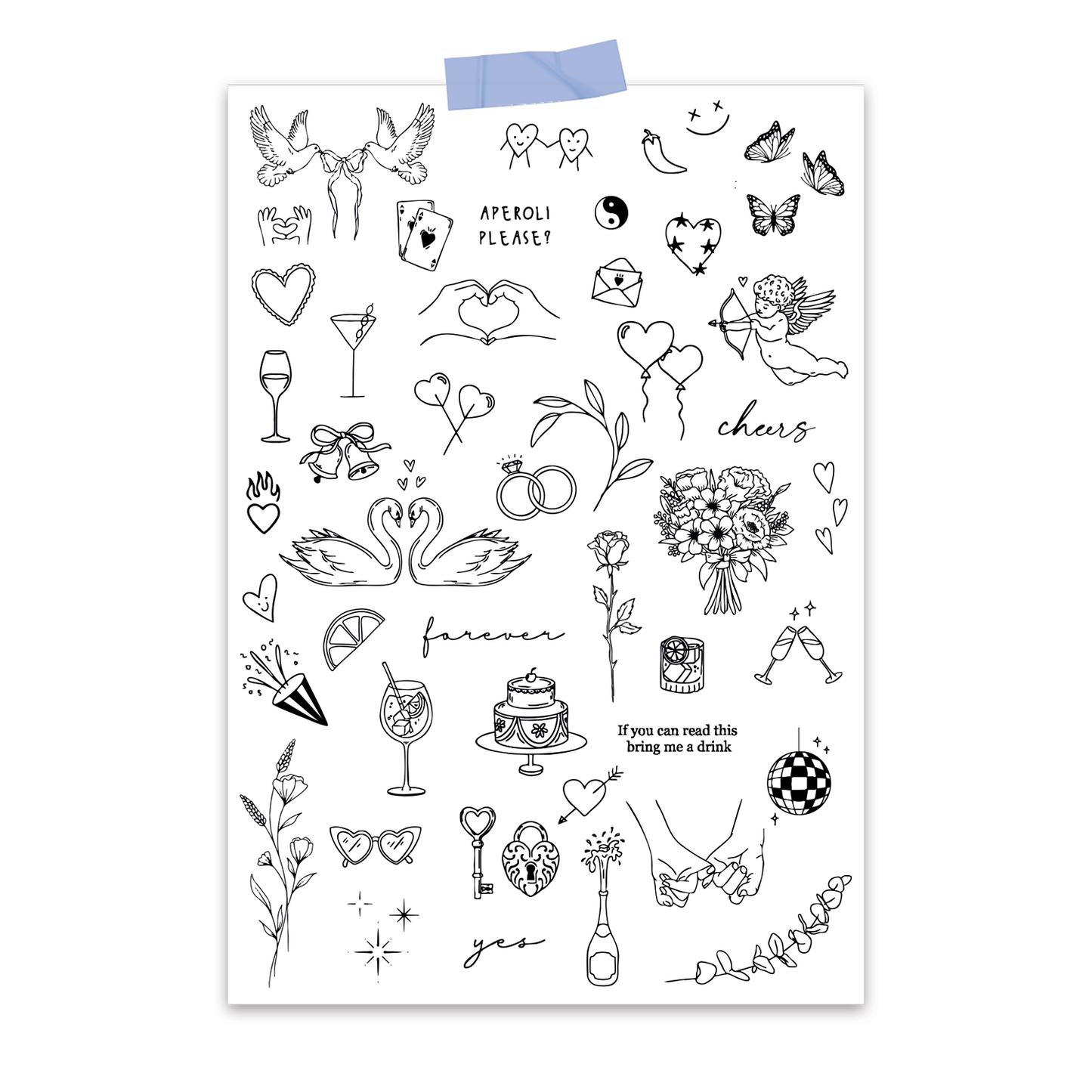 Hochzeitstattoos - Set aus 43 Motiven